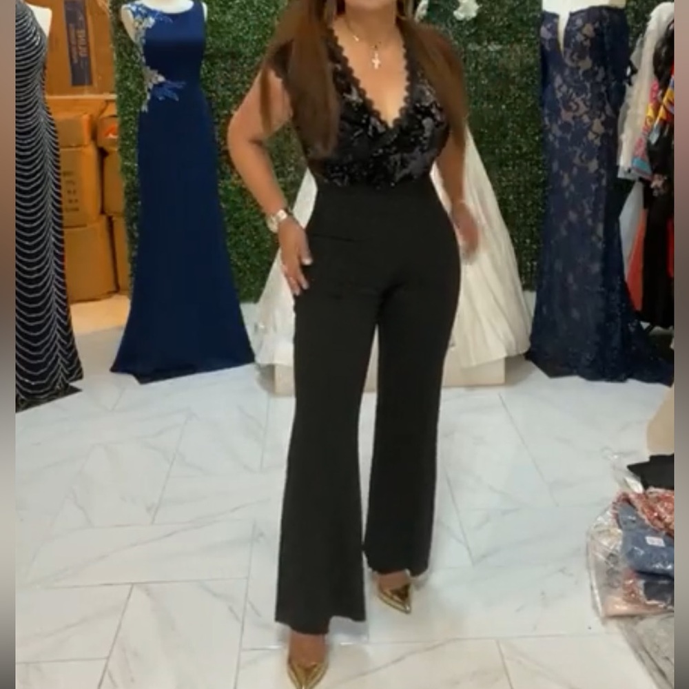 Valentine jumpsuit with matte black sequins